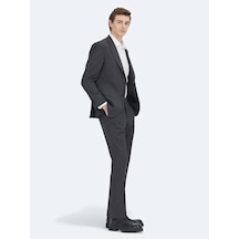 Antrasit Çizgili Modern Fit Yün Karışımlı Takım Elbise Antrasit