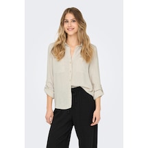 Only Onlyasmin Keten Karışımlı Regular Fit Klasik Yaka Gömlek Bayan Gömlek 15349102 Taş