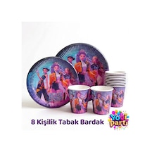 K -pop Temalı Tabak Bardak 8 Li Set Doğum Günü Malzemeleri Mor Tüm Yaşlar