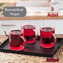 Porsima 6080 3lü Borosilikat Cam Kulplu Çay Bardağı Çay Kupası