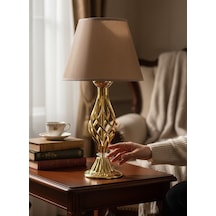 Kumaş Başlık Gold Burgulu Ayaklı Modern Abajur 55x25cm