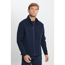AC&Co / Altınyıldız Classics Erkek Antrasıt Melanj Standart Fit Dik Yaka Cepli Fermuarlı Sweatshirt Polar Antrasit Melanj
