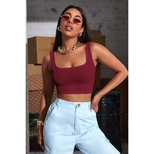 Kapsulavm Kadın Bordo Kalın Askılı Crop Top Büstiyer