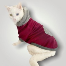 Kemique Burgundy Gray Kapşonlu Sweatshirt Kedi Kıyafeti