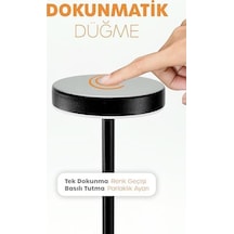 Şarjlı Masa Lambası Metal Abajur Dokunmatik 3 Işık Parlaklık Ayarlı Gece Masa Üstü Lamba Siyah .