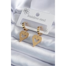 Ezoconcept 316l Çelik Gold Renk Kalp Model Kelebek İşleme Kadın Küpe Çok Renkli