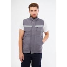 Orange Safety Gri Yelek 7/7 Gabardin %100 Pamuk Kapitoneli Reflek Gri