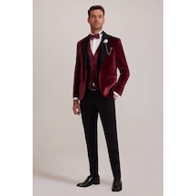 Ysf Erkek Bordo Şal Yaka Yelekli Slim Fit Damatlık