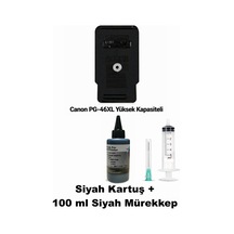 Canon Pg-46xl Yüksek Kapasiteli Siyah Tıpalı İthal Uyumlu Dolabilen Kartuş+100 Ml Siyah Mürekkep