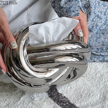 Gümüş-seramik Doku Kutusu Bükülmüş Düğüm Doku Kutusu Kağıt Çıkarıcı Porselen Kağıt Havlu Kılıfı Peçetelik Modern Ev Dekorasyonu