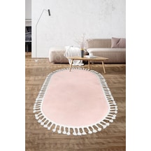 Dijidekor Peluş Halı Pembe Cool Saçaklı Oval Post Kesme Yollu...