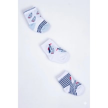 Cocole Socks Erkek Çocuk Soket Çorabı 3 Lü Set Pamuklu Marin & Nautical Desenli Çok Renkli