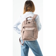 Baginn Kadın Sırt Çantası Nubuk-süet Dokulu Vegan Deri 37 27 Cm İster Elde İster Sırtta Fonksiyonel 19b Pudra