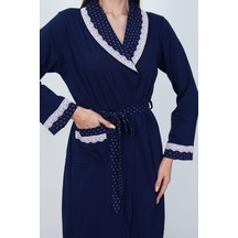 Mecit Pijama Mecit 6390 Lacivert Kadın Pamuklu Büyük Beden Uzun Sabahlık