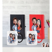 Bk Gift Kişiye Özel Sevgililer Karikatürlü 2 Li Defter Kupa Hediye Seti, Sevgiliye Hediye, Sevgililer Günü Hediyesi-2