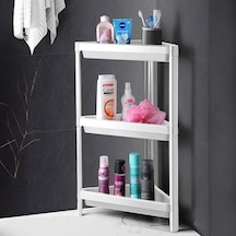 Deconox 3 Katlı Üçgen Köşe Rafı Banyo, Mutfak Ve Kiler İçin Yer Tasarruflu Organizer Çok Amaçlı Raf Ünitesi 3 Farklı Renk Seçeneği 33x71x33cm Beyaz Aahşap