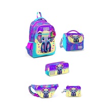 Coral High Kids Pembe Turkuaz Fil Desenli 5'li Okul Çanta Seti 5set23650