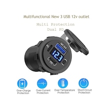 Mellifera Bir Usb Type-a Ve Bir Usb Type-c Şarj Cihazı Voltmetreli - On-off Anahtarlı - Mavi Işıklı