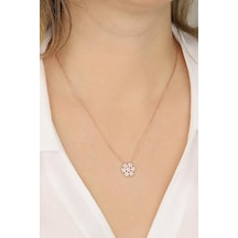 Beyaz Taşlı Kar Tanesi Gümüş Kolye Rose Gold