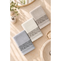 Botanical Garden Yaprak Desenli El Yüz Havlusu 50x90 Cm 3 Lü Set %100 Pamuk - Stone Pearl Çok Renkli