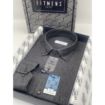 Klasik Uzun Kol Kışlık %100 Cotton Filafil Yaka Düğmeli Hediye Kutulu Erkek Gömlek Fs-003766 - Lacivert Kahve-2952