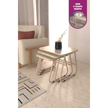 Vilinze Zigana Çok Amaçlı Vizon Metal Ayak 3'lü Traverten Mdf Zigon Sehpa Vizon-traverten