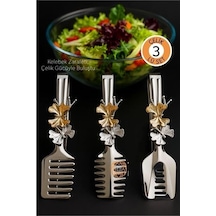 Kelebek Figürlü 3 Lü Paslanmaz Çelik Servis Maşası Seti - Salata, Pasta Ve Izgara Maşası 722696