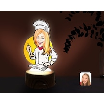 Kişiye Özel Kadın Chef Karikatürlü Dekoratif 3D Biblo Led Işıklı (481501219)
