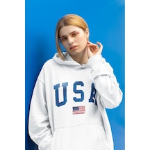 Unisex Bebe Mavi Los Angeles California Baskı Kapşonlu Sweatshırt Bebe Mavi