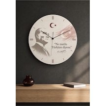 AA Shop Atatürk Temalı Baskılı Dekoratif Baskılı Ahşap Duvar Saati Sessiz Akar Mekanizmalı 807 Çoklu Renkli