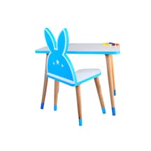 Çocuk Ders Çalışma Masa Ve Sandalye Takımı 2-6 Yaş Mavi Tavşanlı