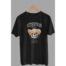 Daksel Siyah Renk Basic Teddy Bear Baskılı Erkek T-shirt Dks4187