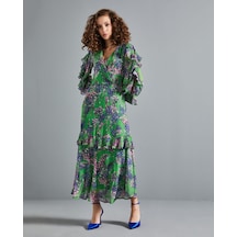 Çiçek Desenli Kadın Elbise - Katlı Etek Detaylı - Fırfırlı Kol - V Yaka - Modern Ve Şık Tasarım - Günlük Ve Özel Gün İçin Elbise Yeşil Çiçek Desenli Kadın Elbise - Katlı Etek Detaylı - Fırfırlı Kol - V Yaka - Modern Ve Şık Tasarım - Günlük Ve Özel Gün İçin Elbise Yeşil