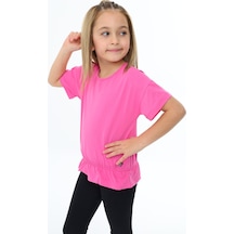 Toontoy Kids Toontoy Kız Çocuk Bisiklet Yaka Kısa Kollu Lastikli Tişört Fusya