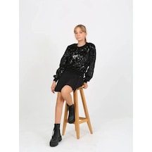 Kız Çocuk Peluş Işıltılı Kazak-14813 Siyah