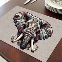 Fil Bereket Tasarımlı Amerikan Servis, Tabak Altlığı & Şık Masa Dekoru, Ev Hediyesi, 2 Adet Krem