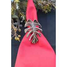 6 Adet Gümüş Tropical Leaf Metal Peçete Halkası - Napkin Ring