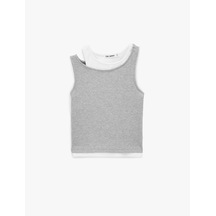 Koton Kaşkorse Pamuklu İkili Katmanlı Kolsuz Halter Yaka Bluz Gri Melanj 6sal30329ık