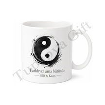 Yin Yang Temalı Kupa Seti Baskılı Porselen Bardak Hediye Beyaz / Çok Renkli