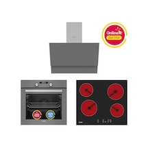 Simfer 4 Fonkisyon Trend Dijital Gri Power Turbo Elektrikli 3'lü Ankastre Set (Fırın + Elektrikli Ocak + Davlumbaz)