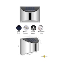 Technojet 2adet Solar Metal Tek Taraflı Aplik Duvar Lambası  Dekor