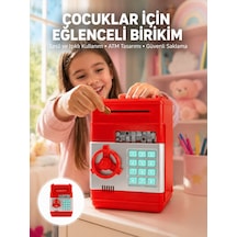 Şifreli Kırmızı Atm Tasarımlı Çelik Kasa Görünümlü Kumbara - Lisinya