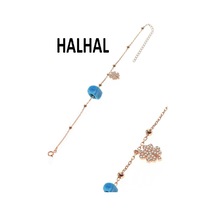 Gümüş Yonca Ve Turkuaz Taşlı Toplu Zincir Halhal Gümüş - Rose