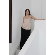 Verymoda Dantelli Straplez Saten Bluz - D2941 Taş