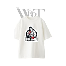 Thewert Kick Boxing 2 Tasarım Baskılı Ünisex Beyaz Oversize T-shirt