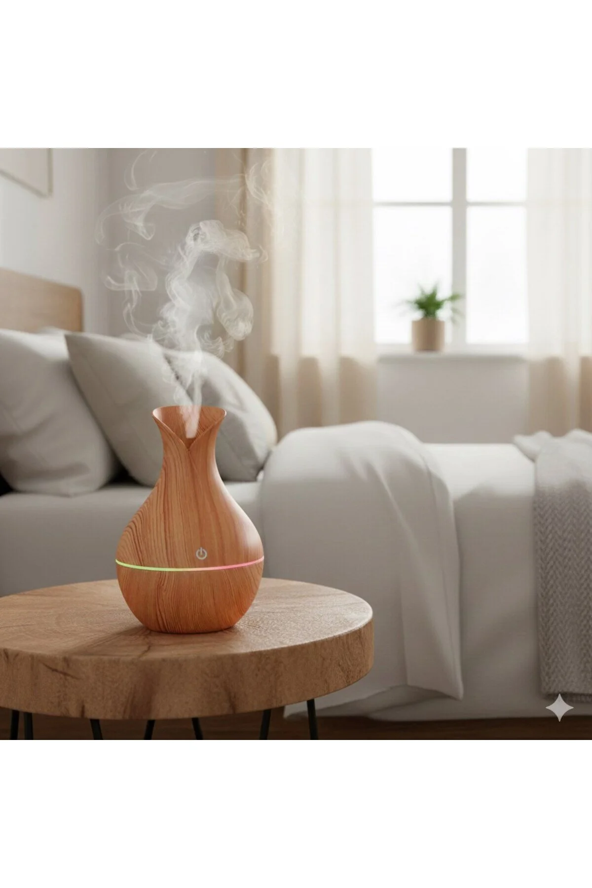 Dekoratif Ahşap Görünümlü Buhar Makinesi - 7 Renk Rgb Işıklı Aroma Difüzör Hava Nemlendirici