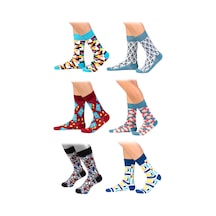 6'lı Organik Pamuklu Dikişsiz Erkek Çok Renkli Desenli Çorap (448387586) Turuncu