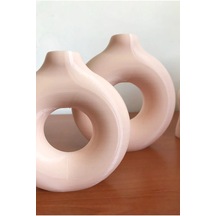 Halka Bohem Vazo 2'li Dekoratif Donut Vase Bej