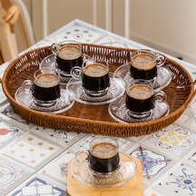 Porsima Lale 12 Parça Cam Türk Kahve Fincan Takımı 85 Ml Şeffaf