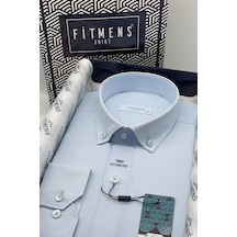 Erkek Slim Fit Uzun Kol Pamuklu Hediye Kutulu Gömlek - Buz Mavi